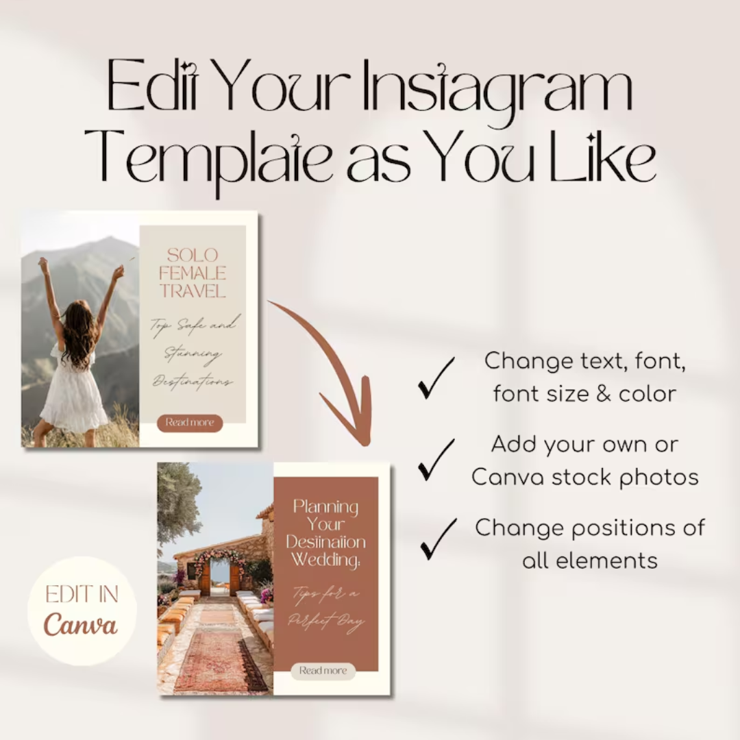 2500 Travel Instagram Templates: Travel Agent & Blogger Social Media Bundle (Canva)
