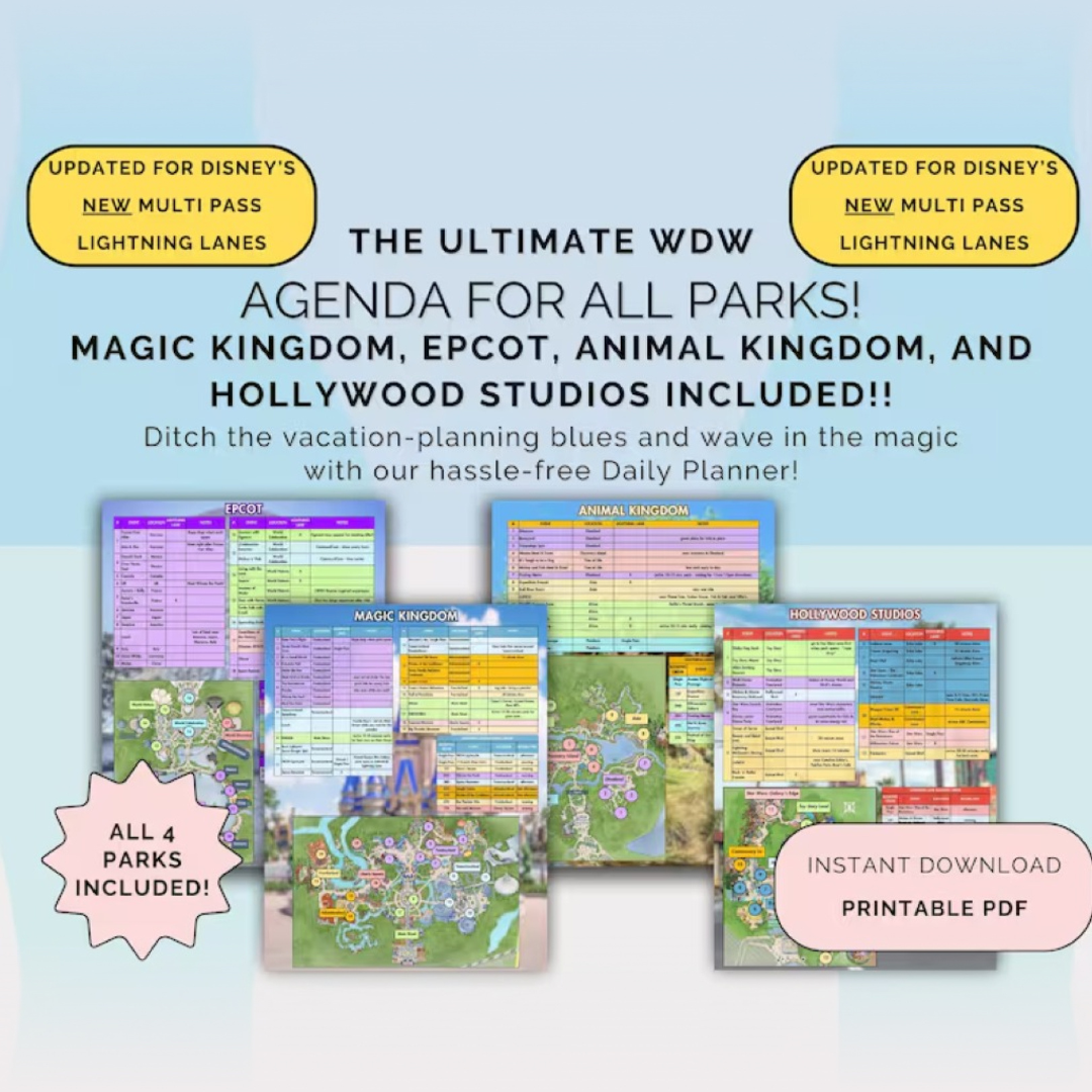 Multi Pass Lightning Lanes 2025 Updated!! WDW Daily Agenda - ALL FOUR Parks (itinerary, planner, attractions list, dining options included)