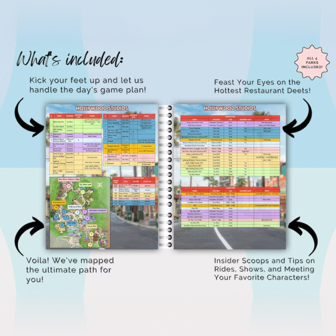 Multi Pass Lightning Lanes 2025 Updated!! WDW Daily Agenda - ALL FOUR Parks (itinerary, planner, attractions list, dining options included)