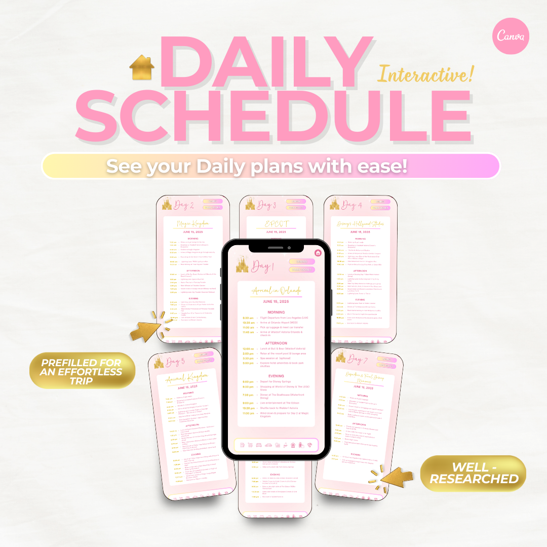 WDW Vacation Travel Itinerary Template, Family Travel, Travel Agent Agency, Trip Itinerary, WDW Mobile Itinerary, Travel Guide, Canva
