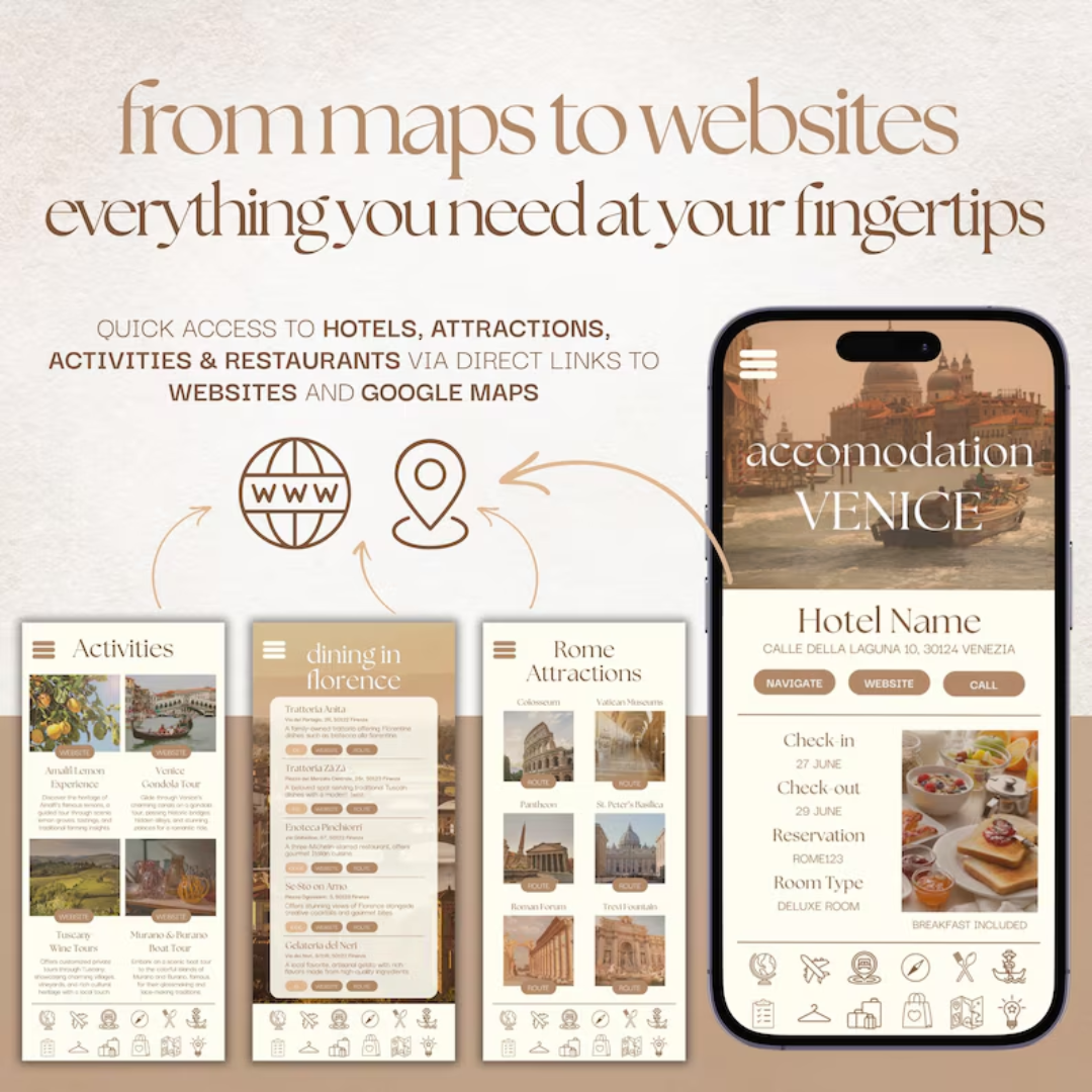 Travel Itinerary Template: 50-Page Mobile Travel Guide for Trip Planning & Agents (Canva)