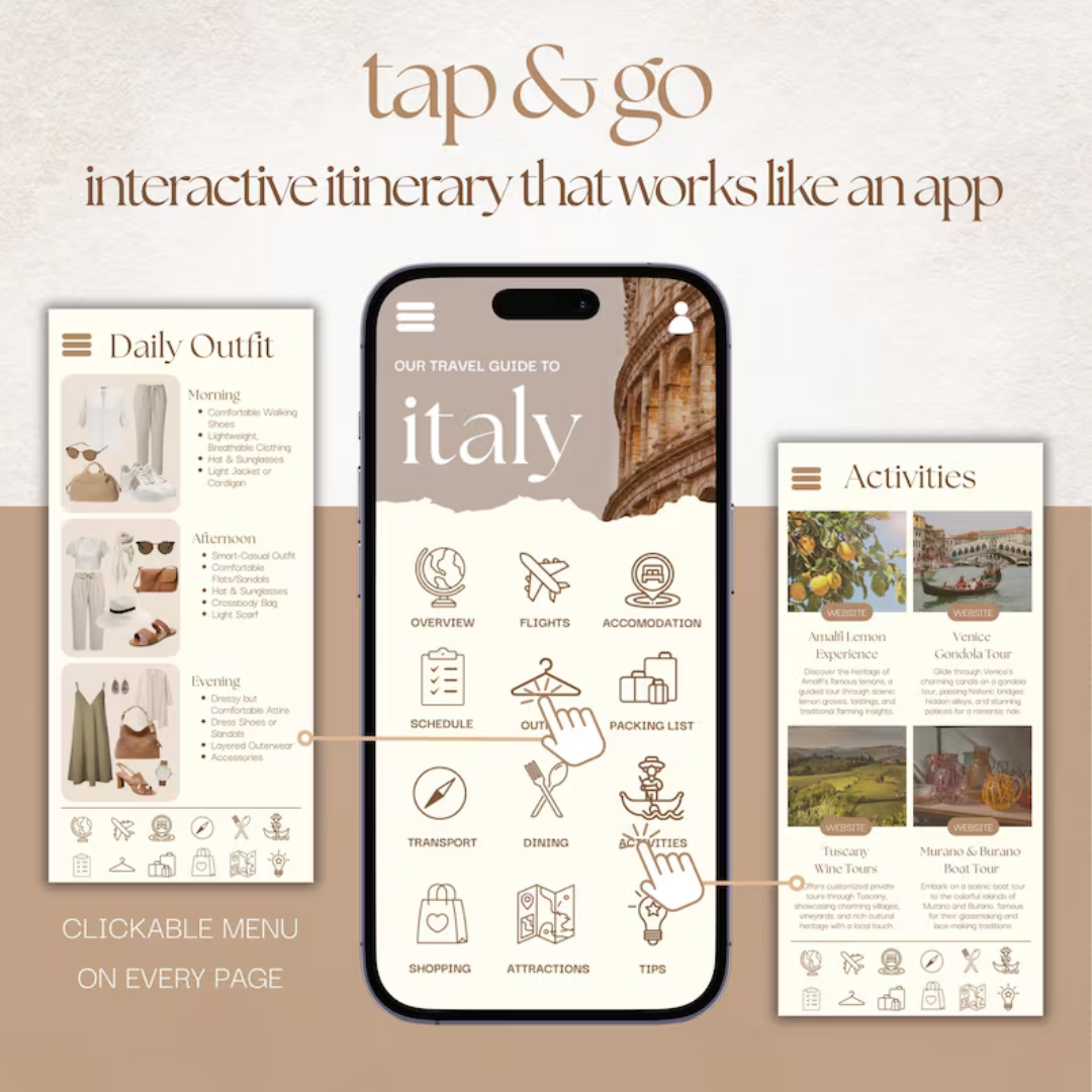 Travel Itinerary Template: 50-Page Mobile Travel Guide for Trip Planning & Agents (Canva)