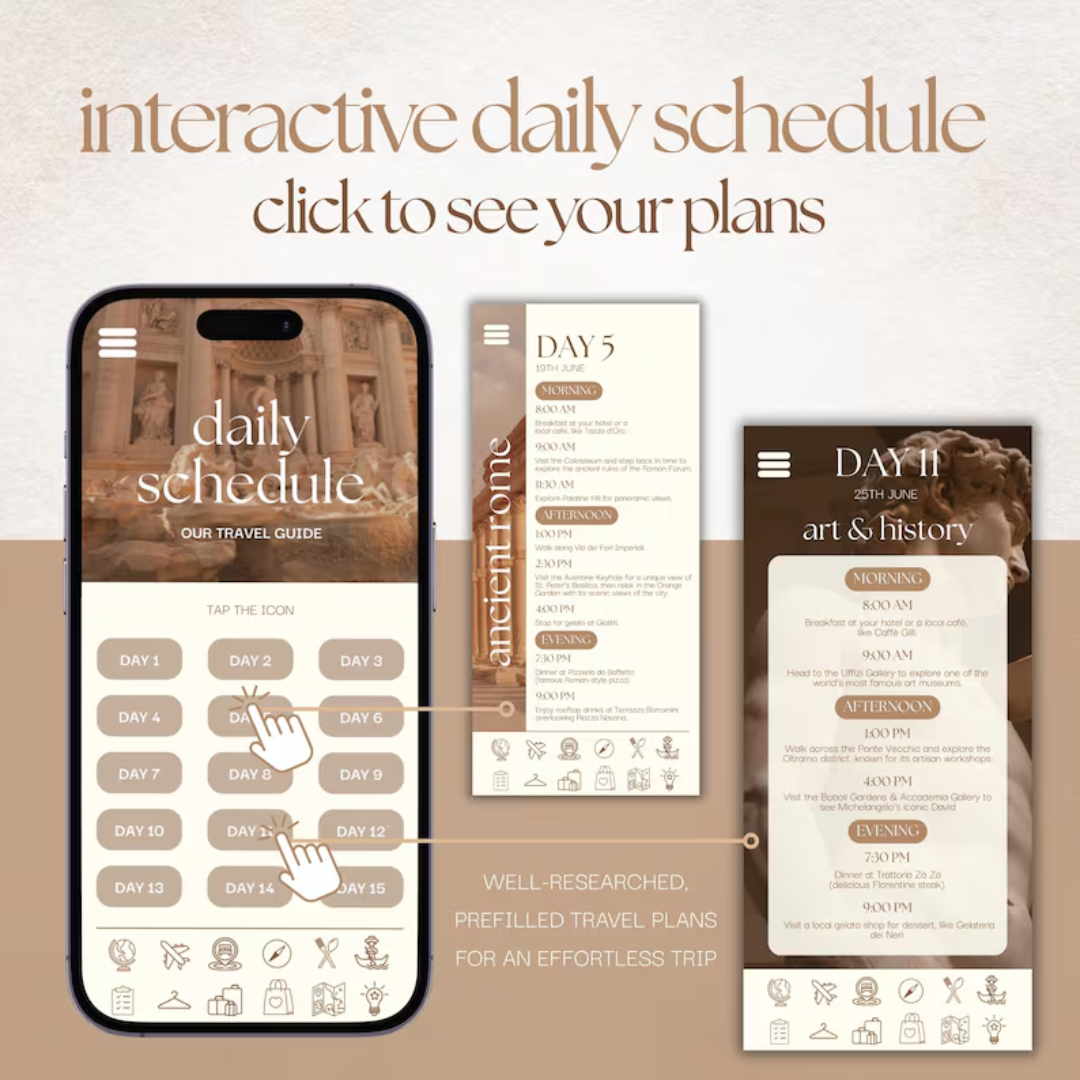 Travel Itinerary Template: 50-Page Mobile Travel Guide for Trip Planning & Agents (Canva)