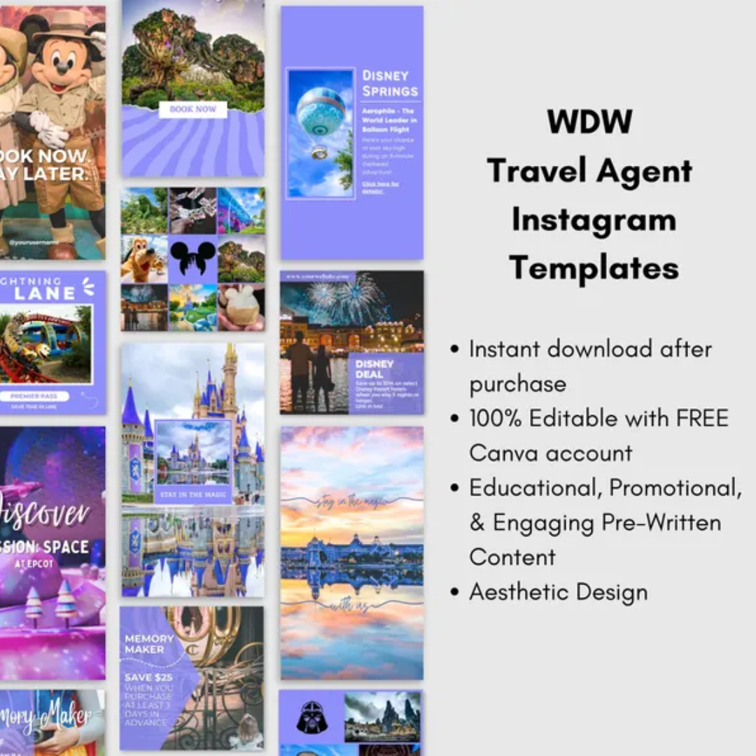 WDW Travel Agent Templates: Theme Park Instagram Posts (Digital)