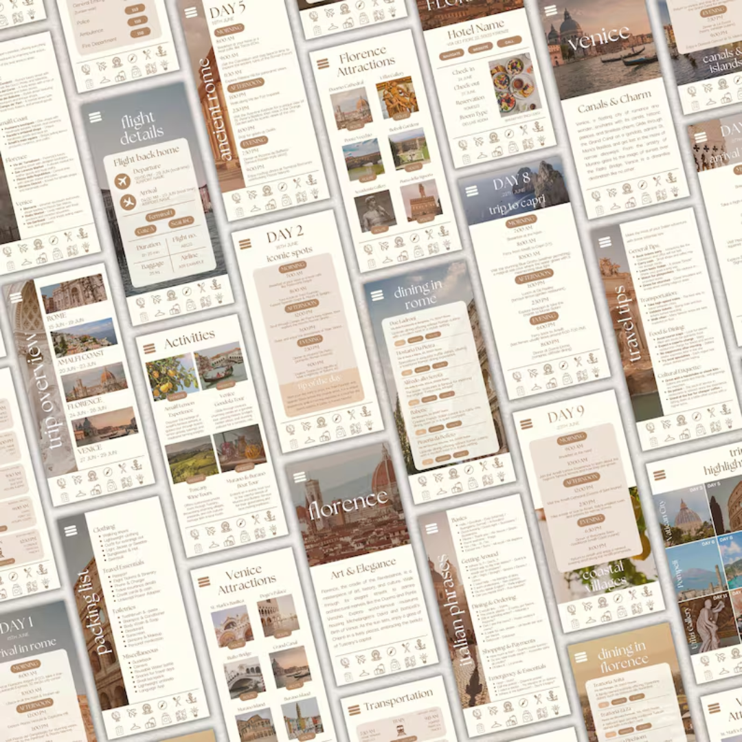 Travel Itinerary Template: 50-Page Mobile Travel Guide for Trip Planning & Agents (Canva)
